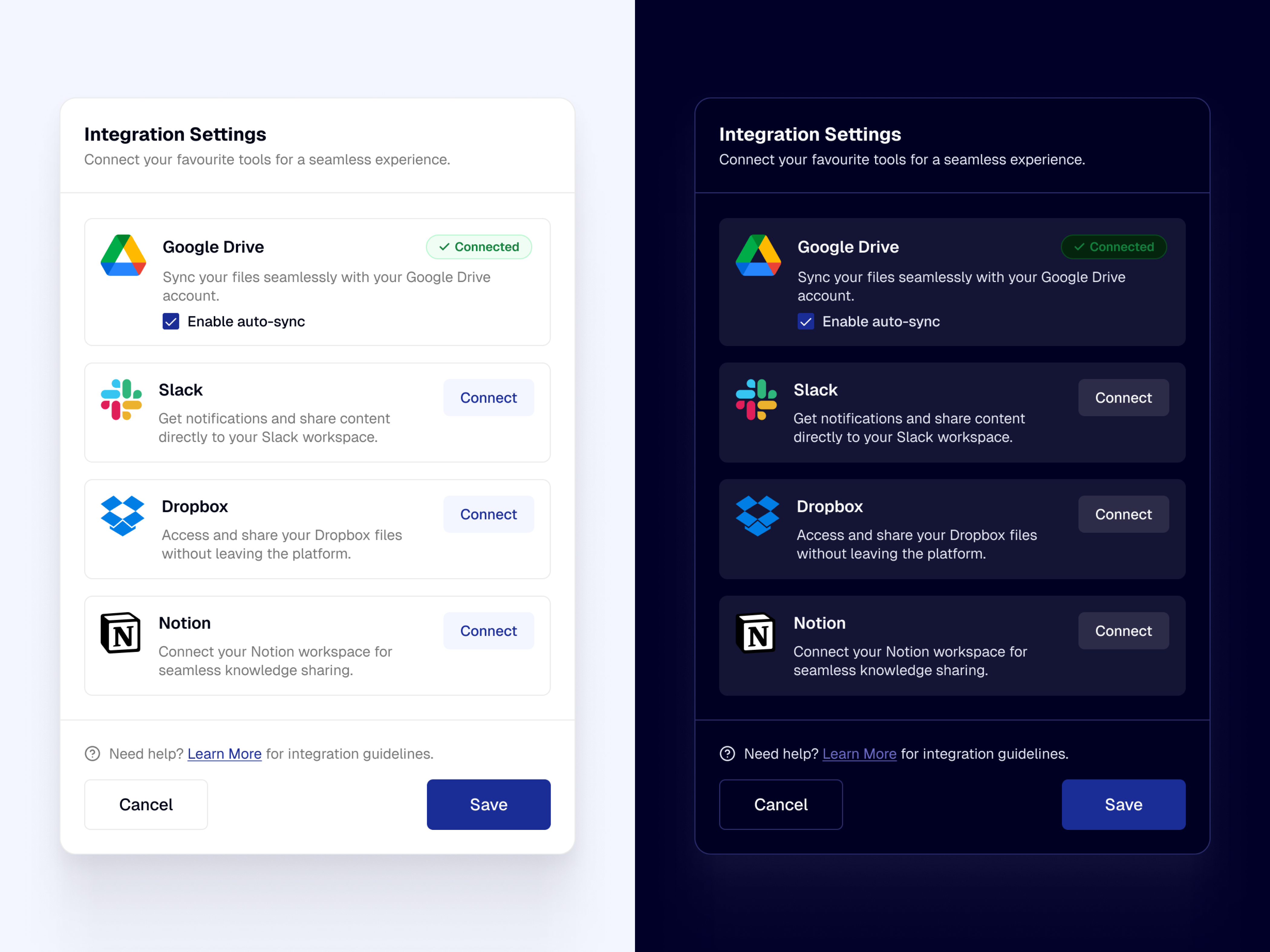 Integration Modal Design